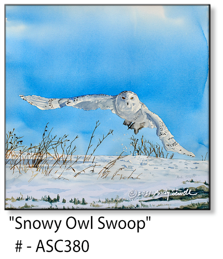 "Snowy Owl Swoop" watercolor giclee reprod. ltd. ed. s/n print