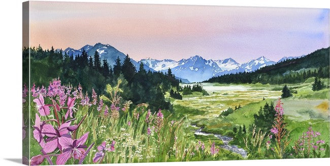 "Alaska Fireweed" - Alaska art print, signed Giclée art print from a watercolor of Alaska & Fireweed
