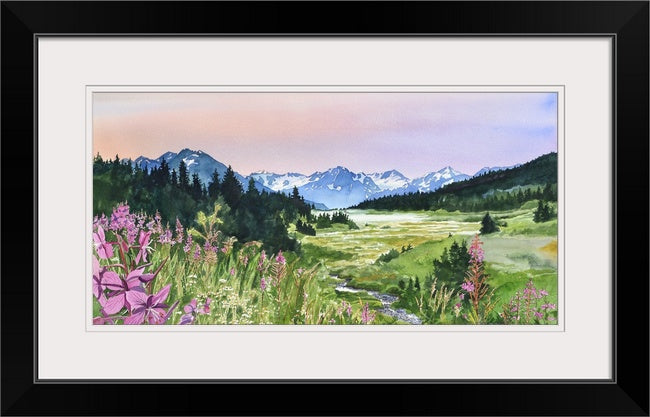 "Alaska Fireweed" - Alaska art print, signed Giclée art print from a watercolor of Alaska & Fireweed