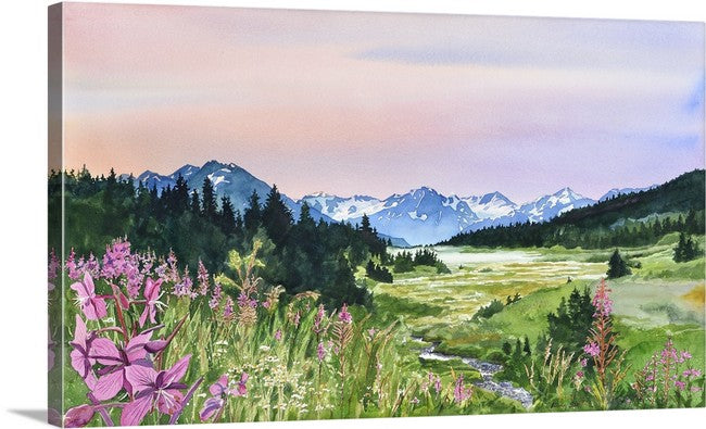 "Alaska Fireweed" - Alaska art print, signed Giclée art print from a watercolor of Alaska & Fireweed
