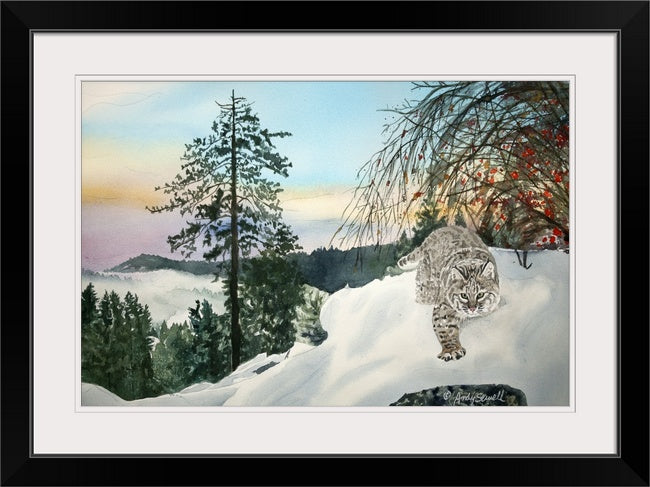 "Winter Bobcat" - 14x22, signed Giclée reprod. from a watercolor