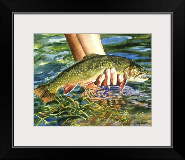 "Brookie Release" Original watercolor or ltd. ed. s/n Giclee Reprod. of Brook trout being released