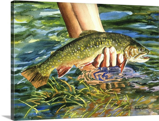 "Brookie Release" Original watercolor or ltd. ed. s/n Giclee Reprod. of Brook trout being released