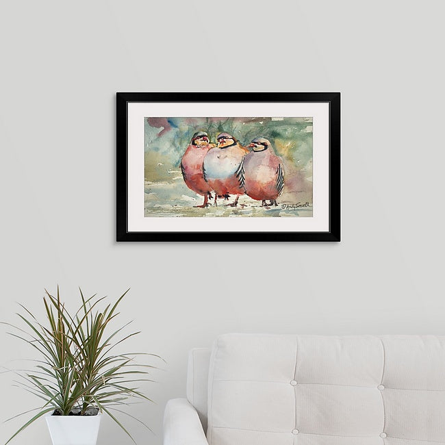 "Chukar Dance" - A watercolor giclee print of 3 chukars strutting in the sun - by Andy Sewell