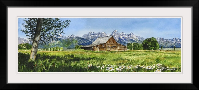 A "Teton Summer" - Canvas Giclée art print from a watercolor of the Classic barn in front of WY Tetons.
