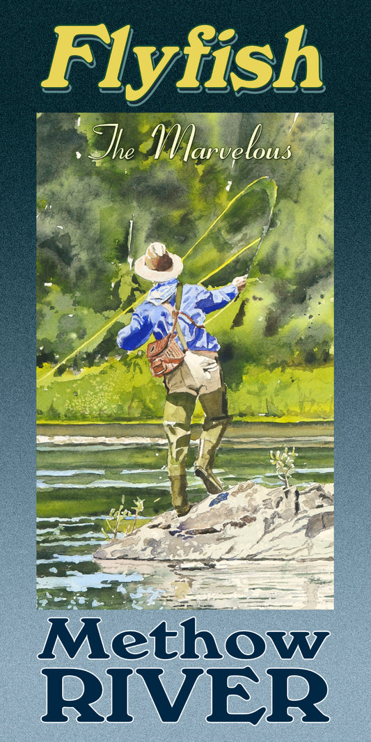 "Vintage Look Fly Fishing" Fish the Methow River" art print from Original watercolor