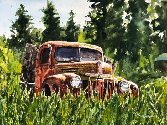 "Ford in the Forest" signed edition Giclee Reprod. of old rusty Ford in the Forest
