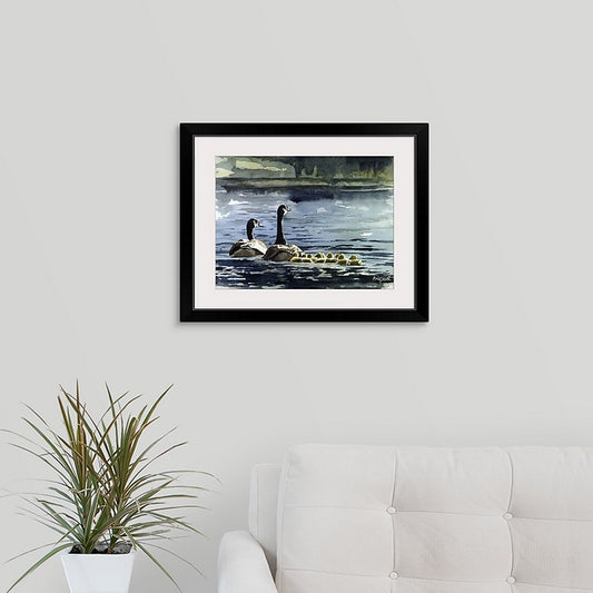 "A Family Swim" - 12"x16" A signed edition Giclee art print  from an original watercolor of a canadian goose family.