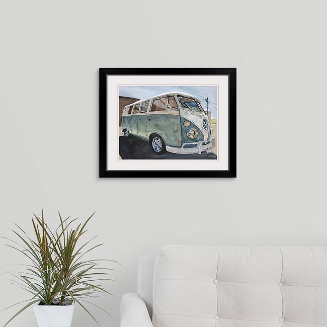 “Baja Blue Bus” An Original watercolor or a signed Giclee art print of old 23 window VW Bus