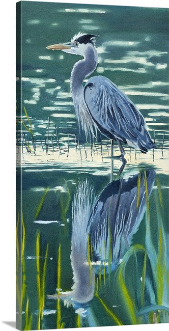 "Heron Reflections" - 11"x22" canvas or paper Giclée art print from an oil painting