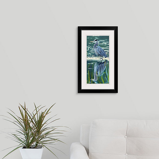 "Heron Reflections" - 11"x22" canvas or paper Giclée art print from an oil painting