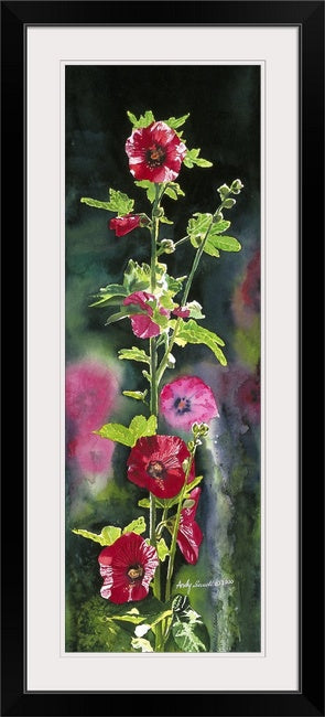 "Hollyhock Highlights" - an 8"x24" limited edition s/n giclee art print from an original watercolor