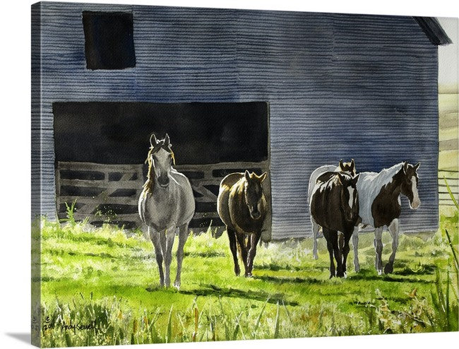 "Horsee Afternoon" - A signed Giclee art print from a watercolor of Horses by the Barn.