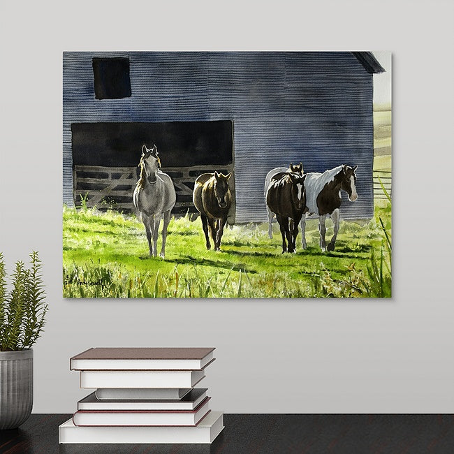 "Horsee Afternoon" - A signed Giclee art print from a watercolor of Horses by the Barn.