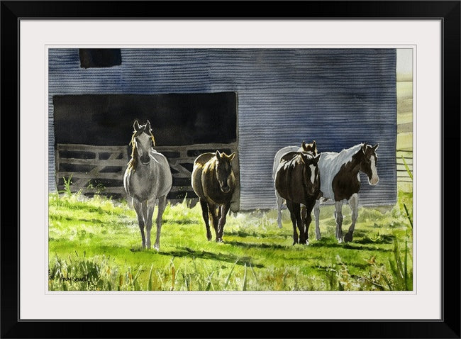 "Horsee Afternoon" - A signed Giclee art print from a watercolor of Horses by the Barn.