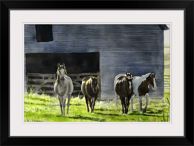 "Horsee Afternoon" - A signed Giclee art print from a watercolor of Horses by the Barn.