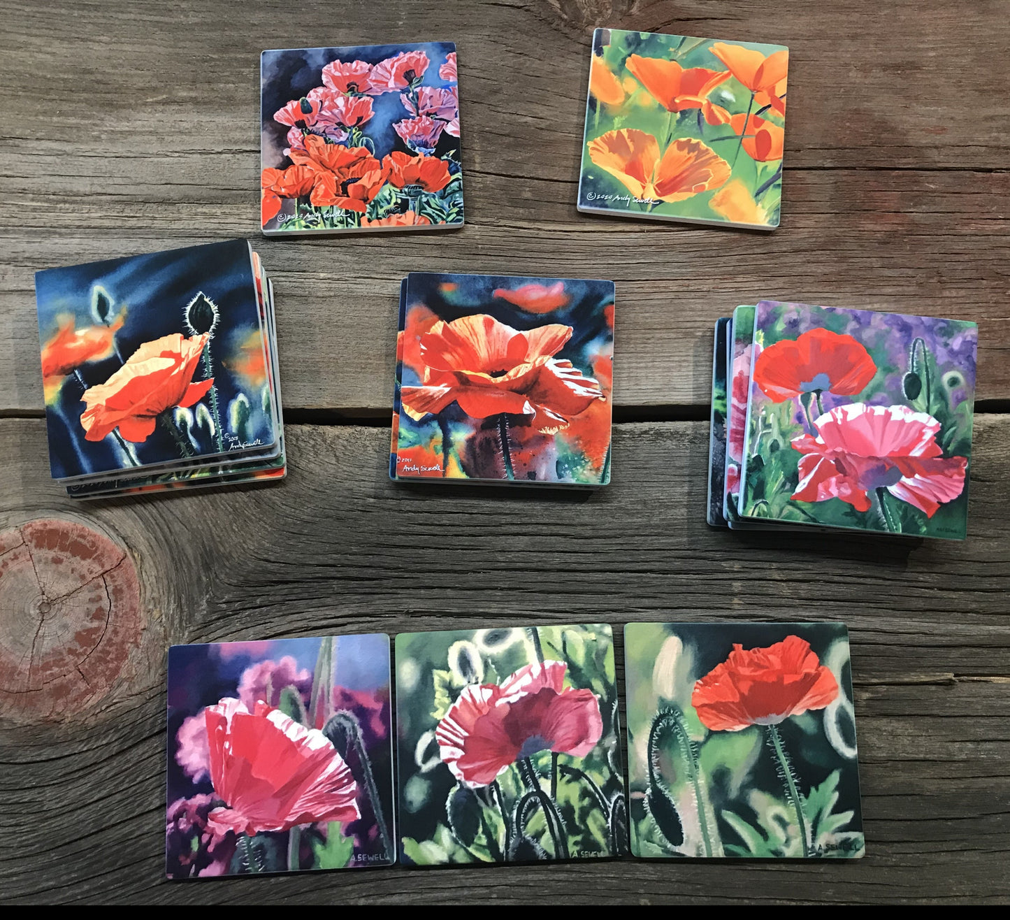 ASC440 "Poppy Triplets 3" ceramic coaster