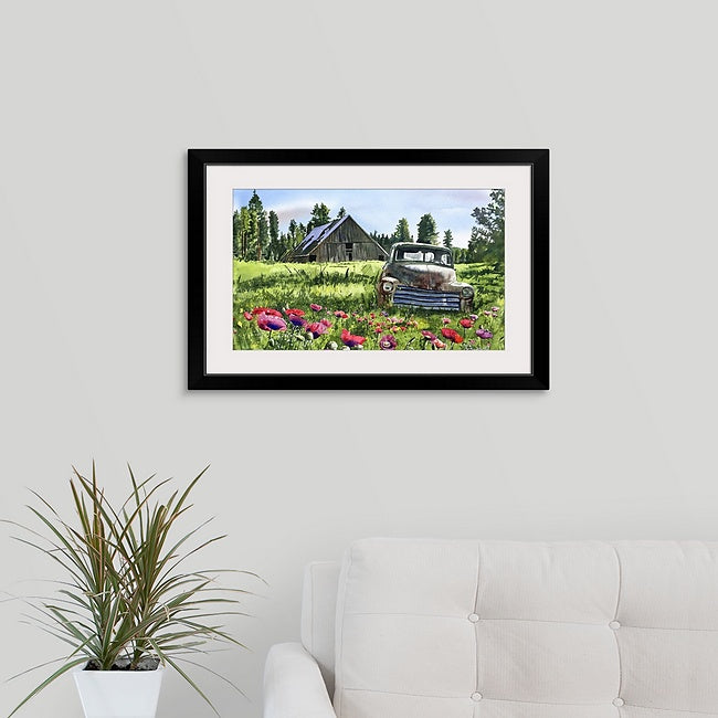 "5 Window June Chevy in the Poppies" Antique Chevy Truck Art Print - a limited edition s/n canvas or paper print from watercolor