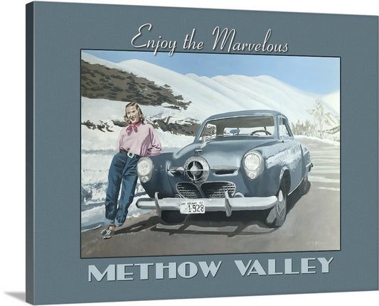 "Mary Jo & the Methow Valley Studebaker" - Open edition, Giclée of Original oil painting of my Mama with her sports car!