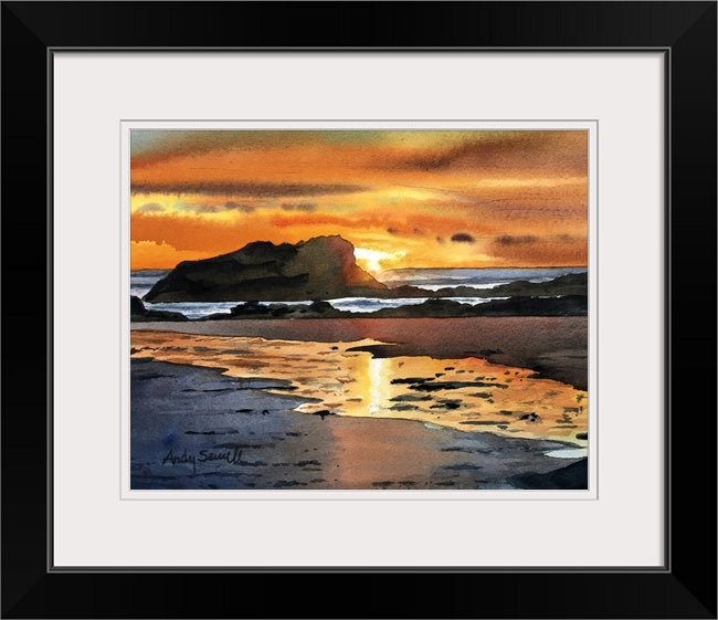 "Coastal Sunset Glow" - an Original watercolor, or signed edition Giclee reprod. of an evening sunset on the NW coast