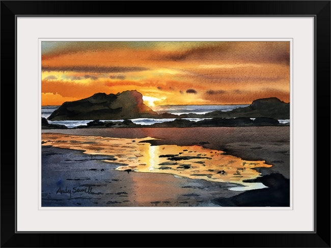 "Coastal Sunset Glow" - an Original watercolor, or signed edition Giclee reprod. of an evening sunset on the NW coast