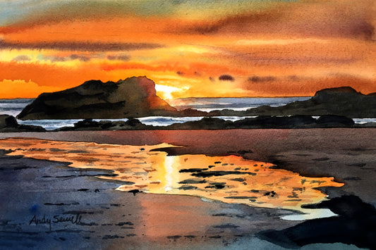 "Coastal Sunset Glow" - an Original watercolor, or signed edition Giclee reprod. of an evening sunset on the NW coast