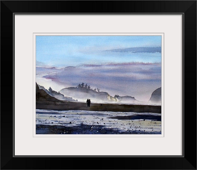 "Coastal Evening Stroll" - a ltd. edition Giclee reprod. from a watercolor portraying an evening walk on the NW coast