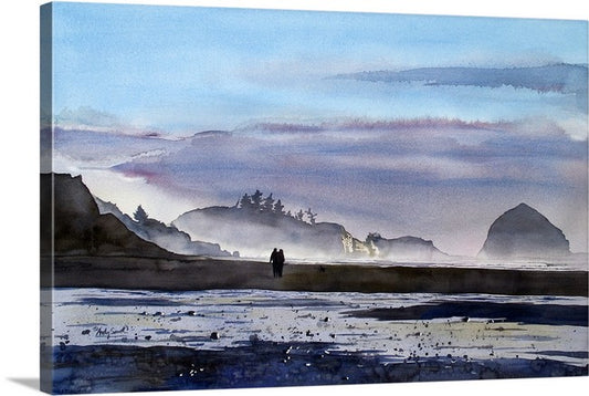 "Coastal Evening Stroll" - a ltd. edition Giclee reprod. from a watercolor portraying an evening walk on the NW coast