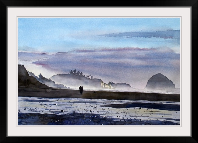 "Coastal Evening Stroll" - a ltd. edition Giclee reprod. from a watercolor portraying an evening walk on the NW coast