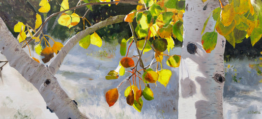 October Shadows - 19" x 42"  Giclee reproduction of fall aspens from oil painting by Josh Sewell.