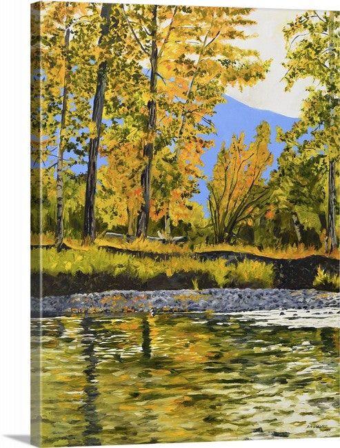"October Reflections" - Canvas or paper Giclée art print of oil painting of NW River in October