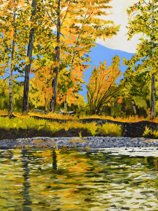 "October Reflections" - Canvas or paper Giclée art print of oil painting of NW River in October
