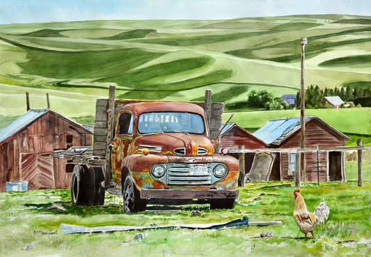 "The Old Ranch Hand" signed edition Giclee Reprod. of old rusty Ford at the ranch.