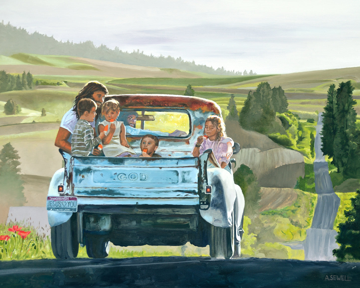 "Riding with Jesus" - Giclée art prints of Jesus with the kids.
