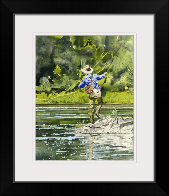 "River Dance" Vintage flyfisherman, Giclée reprod. from watercolor