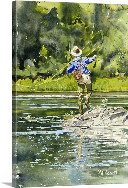 "River Dance" Vintage flyfisherman, Giclée reprod. from watercolor