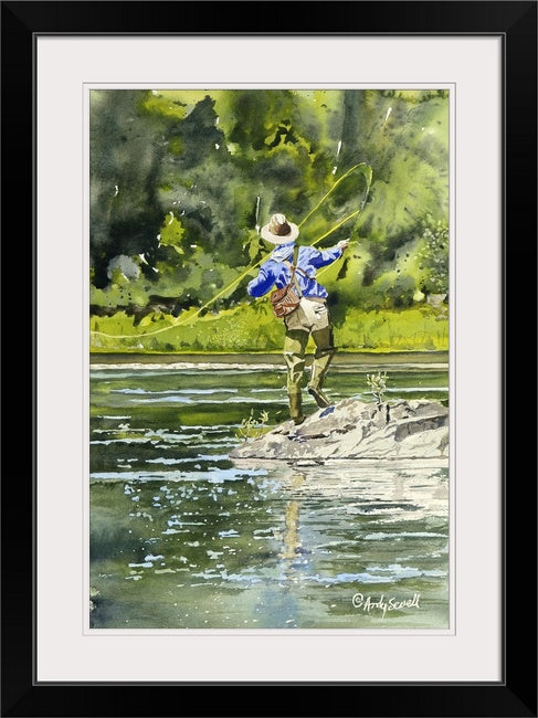 "River Dance" Vintage flyfisherman, Giclée reprod. from watercolor