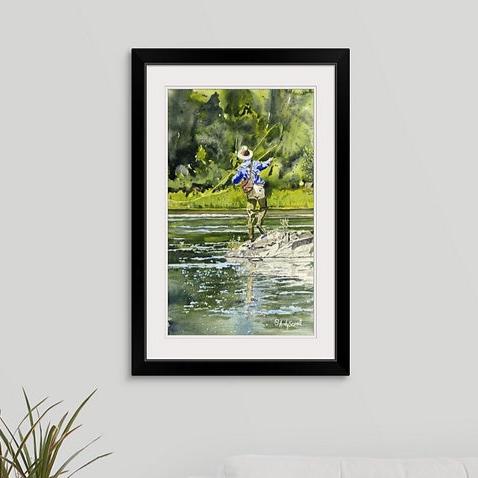 "River Dance" Vintage flyfisherman, Giclée reprod. from watercolor