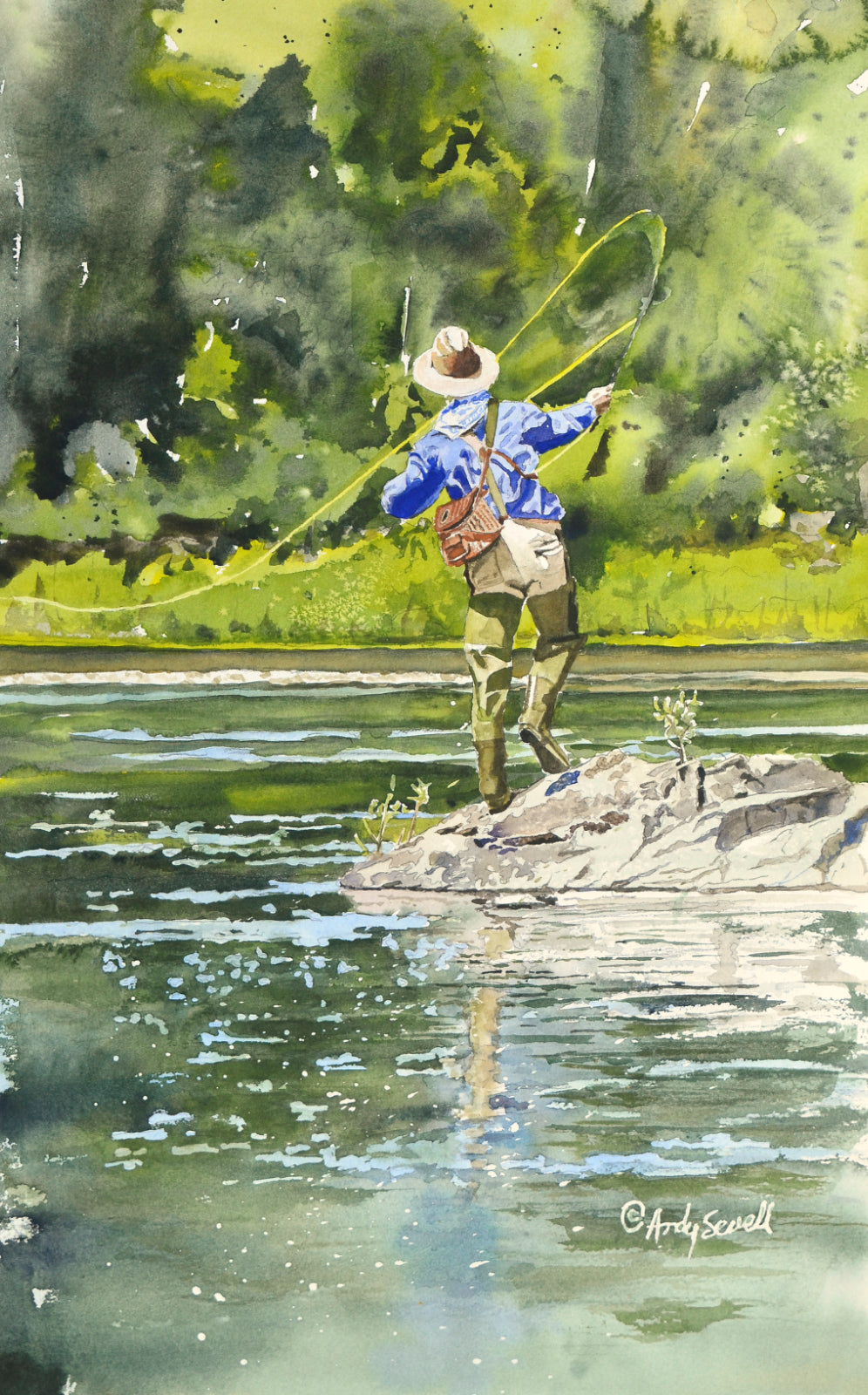 River Dance Vintage flyfisherman, Giclée reprod. from watercolor – Andy  Sewell Fine Art