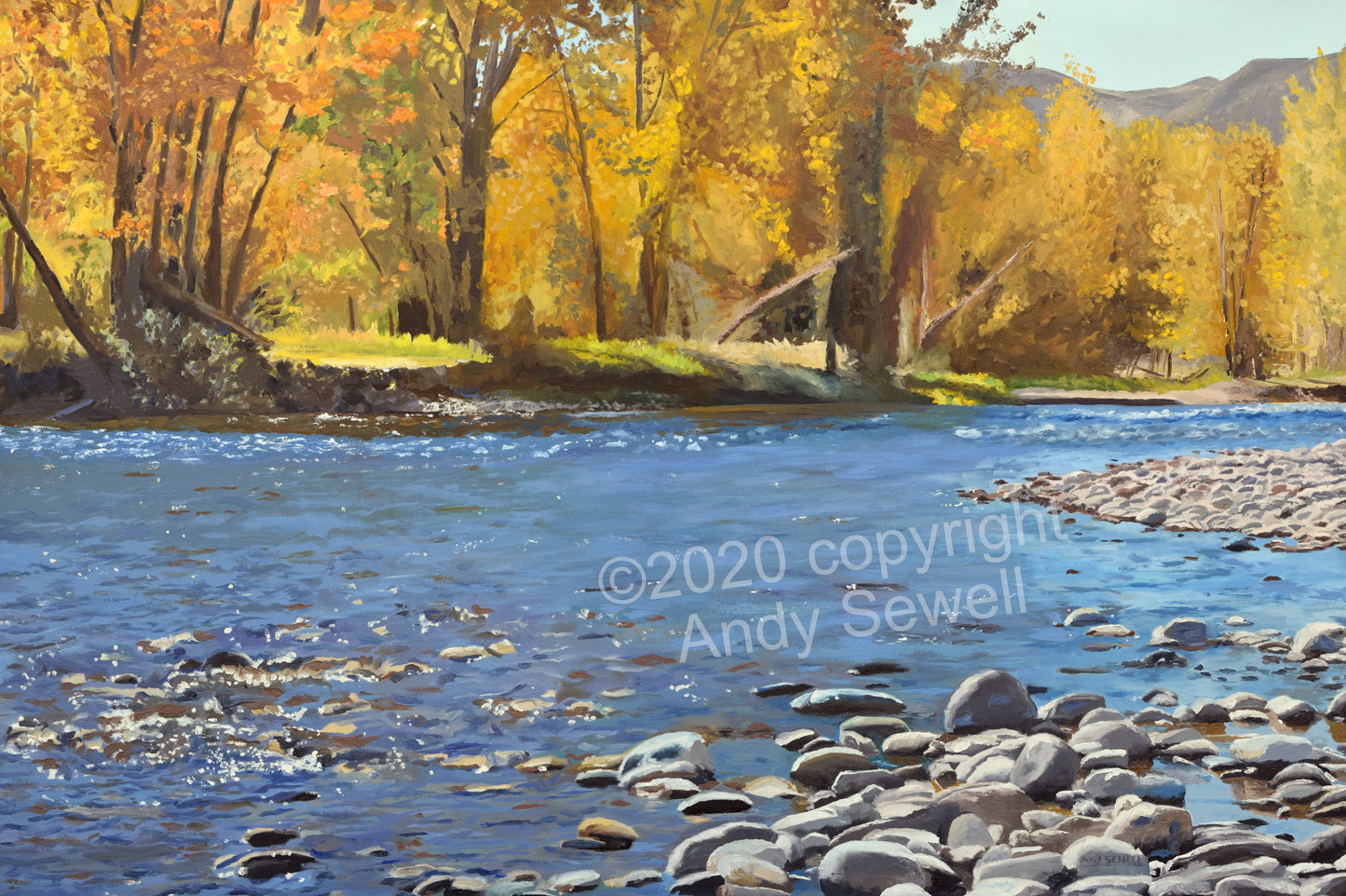 Title: "River Gold" • 58x38 oil painting