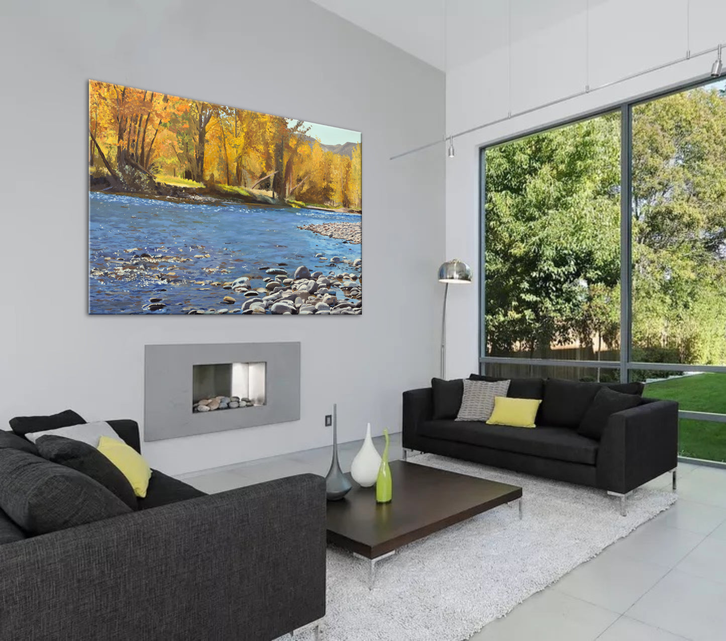 "River Gold" - 38x58 Original oil on Canvas or Giclée art print of a popular Idaho river in the fall