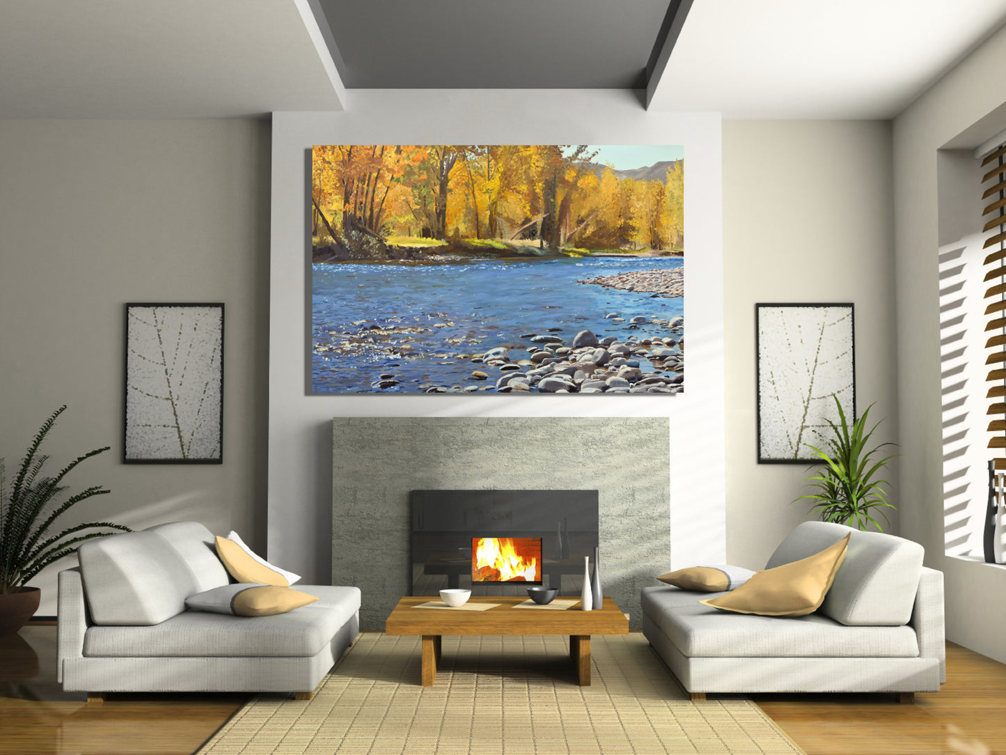 "River Gold" - 38x58 Original oil on Canvas or Giclée art print of a popular Idaho river in the fall