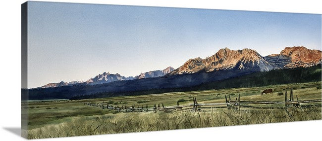 "Sawtooth Sunrise" - 25"x54" watercolor - Canvas or art paper Giclée art prints