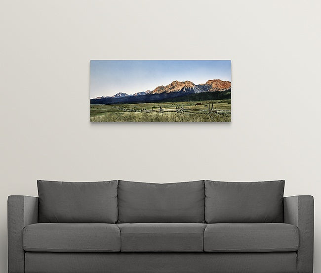 "Sawtooth Sunrise" - 25"x54" watercolor - Canvas or art paper Giclée art prints