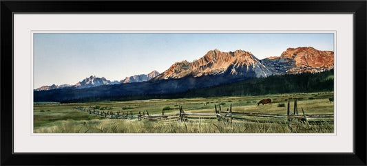 "Sawtooth Sunrise" - 25"x54" watercolor - Canvas or art paper Giclée art prints