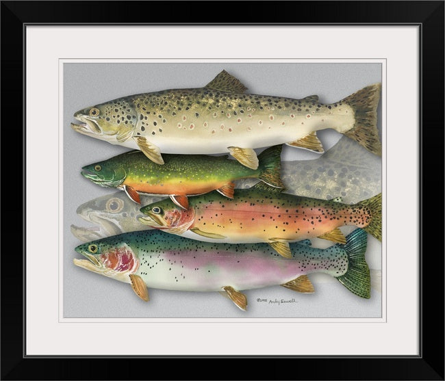 "School Colors" - Ltd. Ed. (400) paper/canvas Giclée art print of a watercolor of the grand slam of trout!