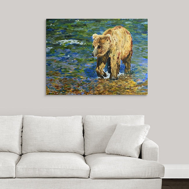 "River Grizzly" - 30"x40" Canvas Giclée art print of oil painting.