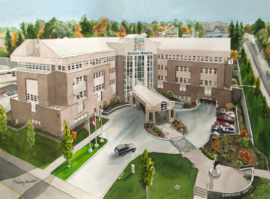 "Shriners Hospital" - a signed edition Giclee reprod. from a watercolor of The Shriners Hospital in Spokane, WA