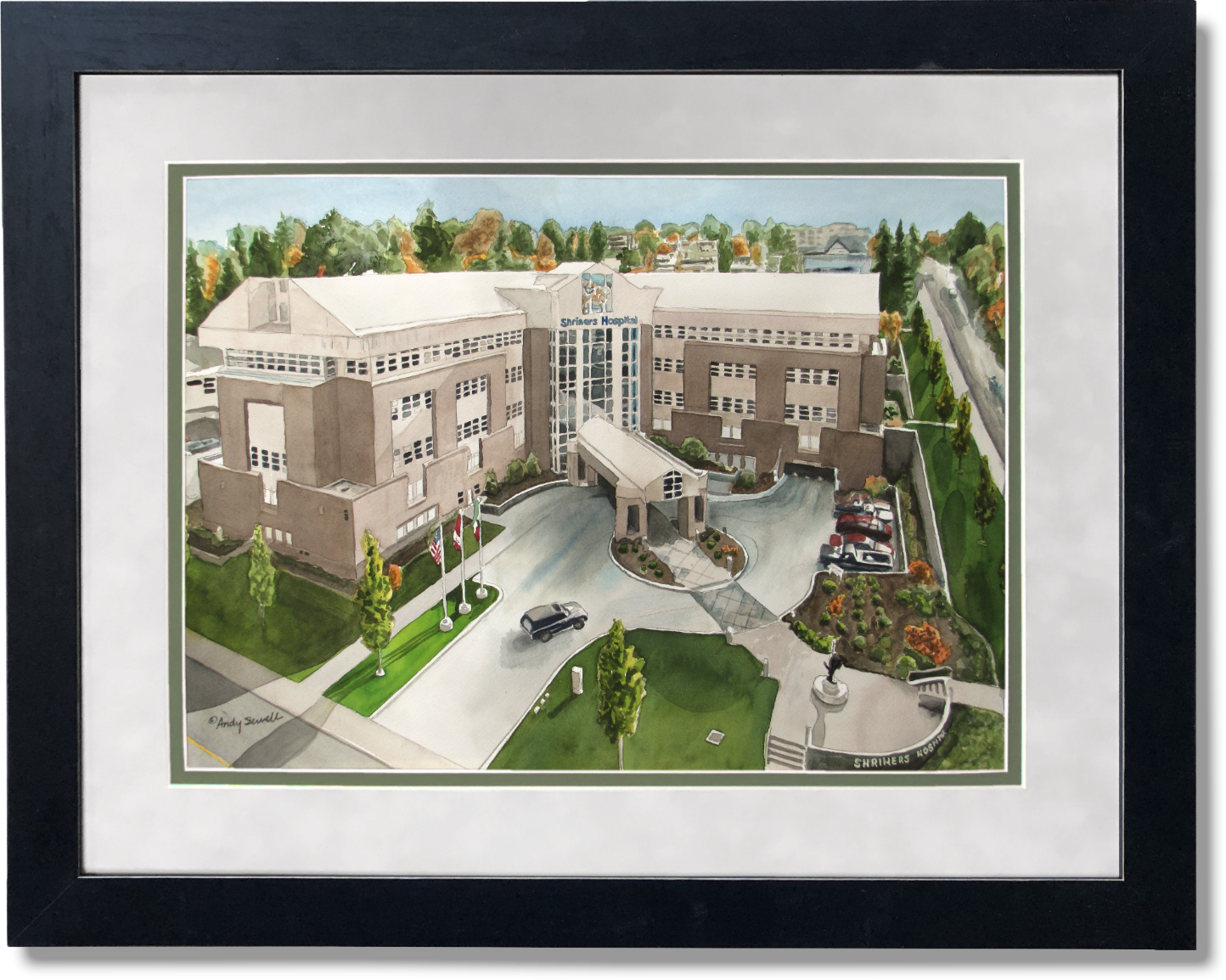 "Shriners Hospital" - a signed edition Giclee reprod. from a watercolor of The Shriners Hospital in Spokane, WA