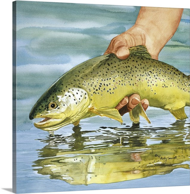 "Slippery When Wet" Brown Trout Art Print - a ltd. ed. s/n Giclee brown trout art print from a watercolor